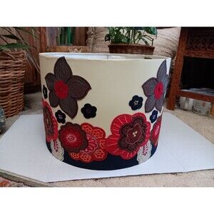 Illumination Station 14" Round Lamp Shade embroidery flower collage red brown